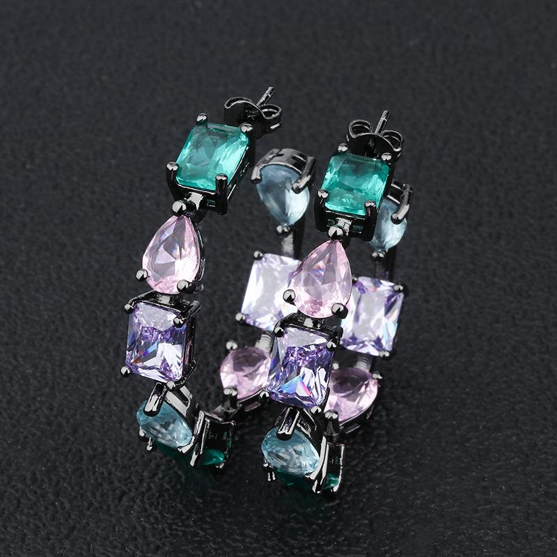 Temperament Glass Stone Color Matching Circle Earrings, Creative Personalized South American Jewelry