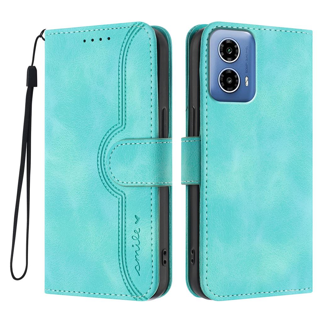 For Motorola Moto G45 5G/Motorola Moto G34 5G Leather Case Wallet Stand Smile Imprinted Phone Cover with Strap