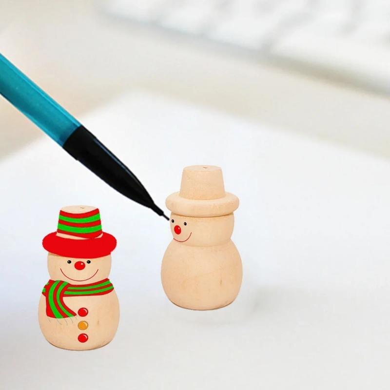 10pcs/set Children Log Dolls Wood Figurines Christmas Decoration Handicraft Kid DIY Painting Wood Tree Snowman Craft Toy