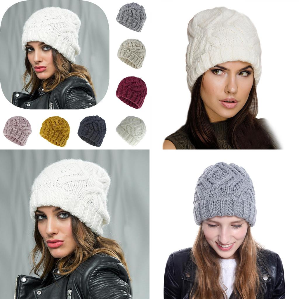 Trendy Autumn Winter Knitted Hat For Women Featuring Unique Check Pattern In Multiple Colors
