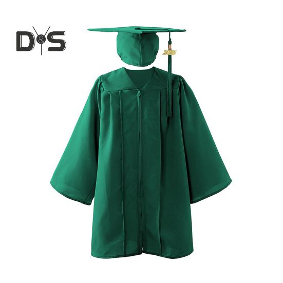 

Детская выпускная форма для детского сада с шапочкой и кисточкой, V-образный вырез, длина до колена, длинный рукав, застежка-молния, начальный выпускной халат для детей, выпускной S зелёный