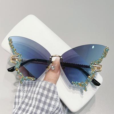 Neue luxus randlose Anti-Blaulicht-Sonnenbrille mit Schmetterlingsmotiv für Damen, modisch, einzigartig, für den Außenbereich, Augenschutz, Brillen mit Diamanten
