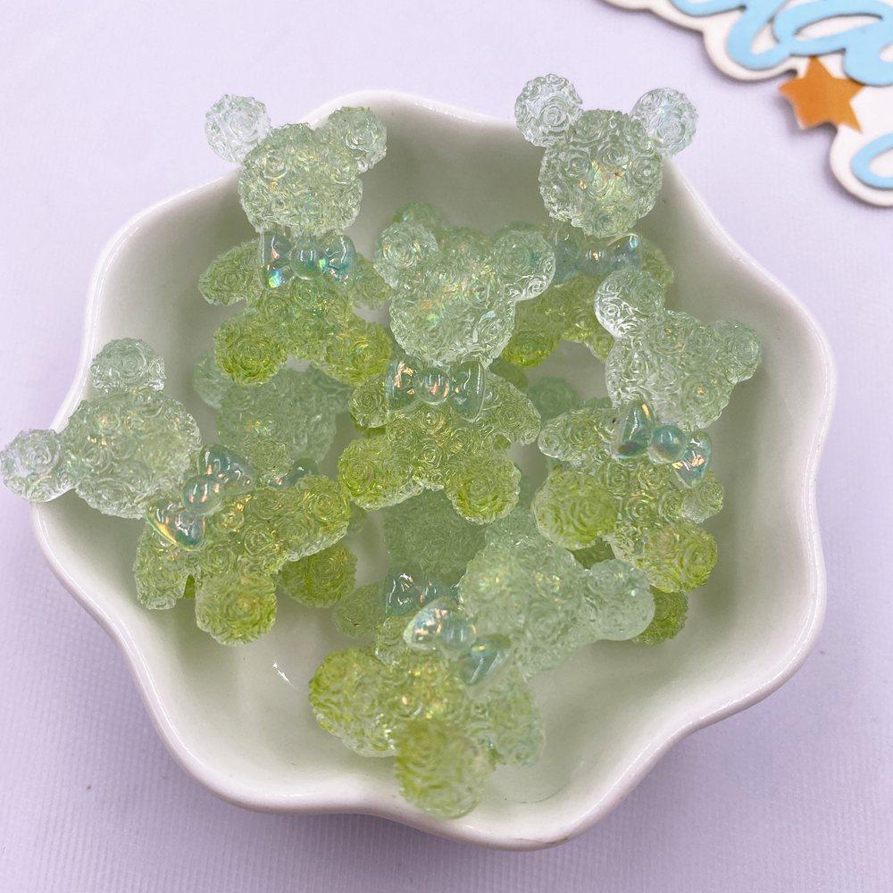 10PCS Colorful Resin Cartoon Bow Crystal Rose Bear Figurines Flatback Rhinestone DIY Wedding Decor Scrapbooks Accessories Crafts