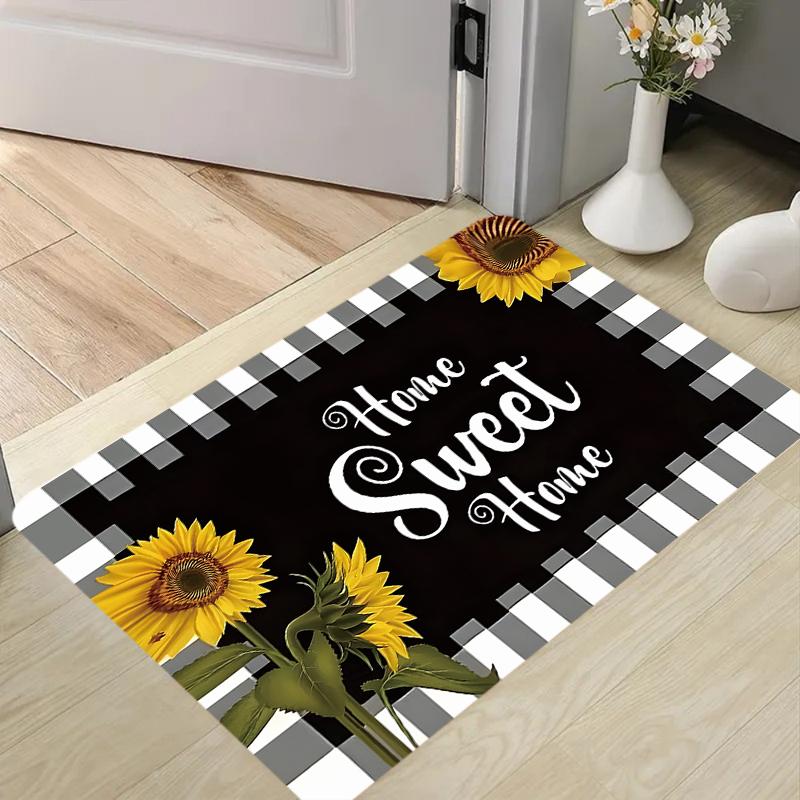 Modern Golden Sunflower Anti Slip Door Mat Sponge Floor Mat Easy To Clean Decorative Mat Entrance Bedroom Dining Room Carpet
