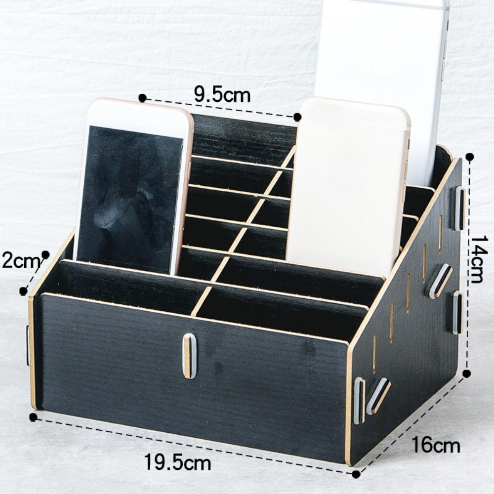 Wood Desktop Storage Box Detachable Multifunctional Phone Holder Easy to Install 12/24-Grid Phone Management Storage
