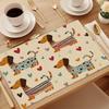 6er-Set Verspielte Dackel & Herz Design Tischsets - Entzückende "LOVE"-Akzente, Lichtbeständiges Leinen