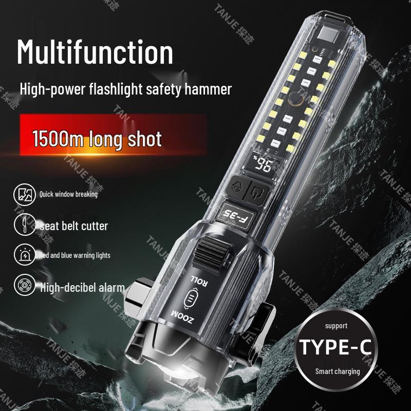 Portable High-Brightness Roller Zoom Hammer with Built-in Speaker Flashlight and Cutter.