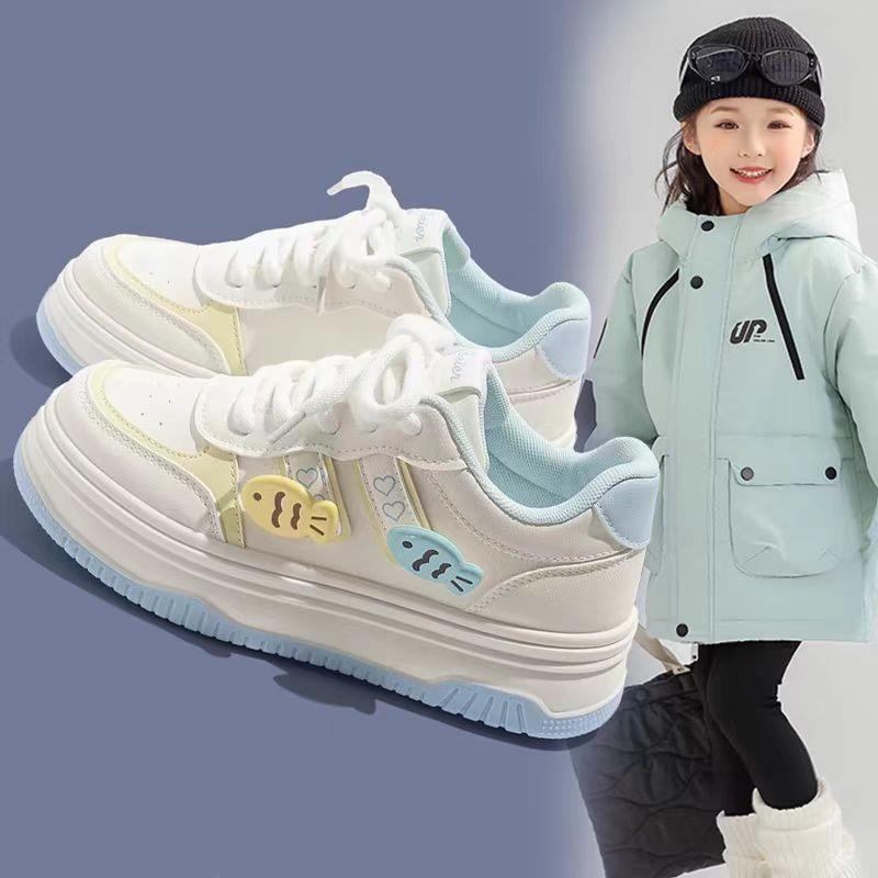 Girls shoes 2025 spring and autumn new niche bread shoes little girls sports shoes children's casual board shoes little white shoes