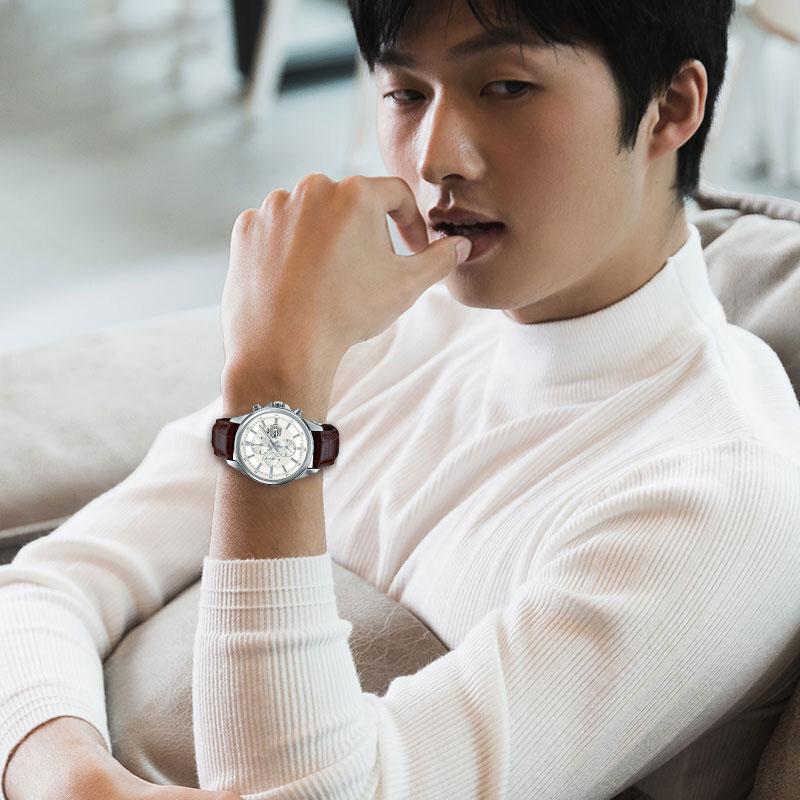 Casio EDIFICE Vertical Three-eye Artificial Sapphire Mirror Waterproof Business Quartz Movement Leather Strap Japanese and Korean EFB-509L-7AVUPR