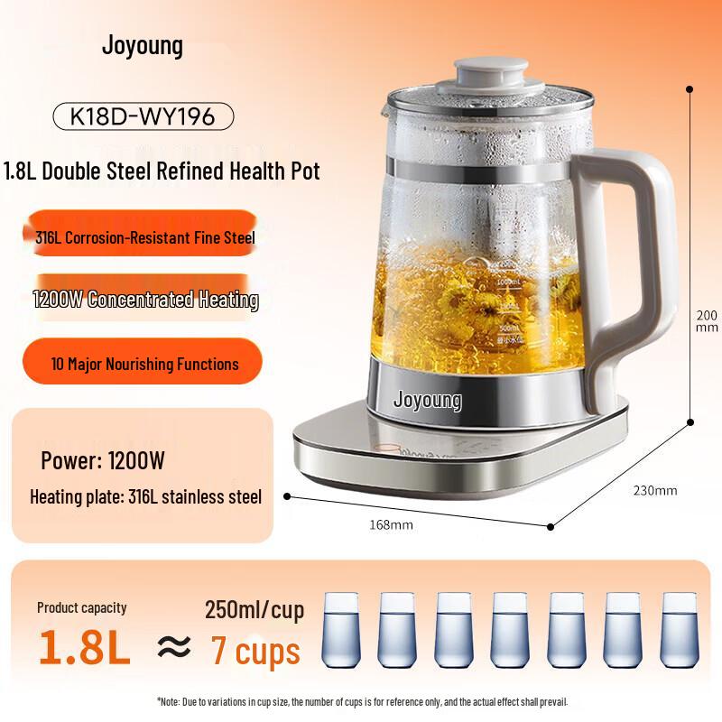 Joyoung 1.8L Health Kettle WY196 CN plug (adapter included)