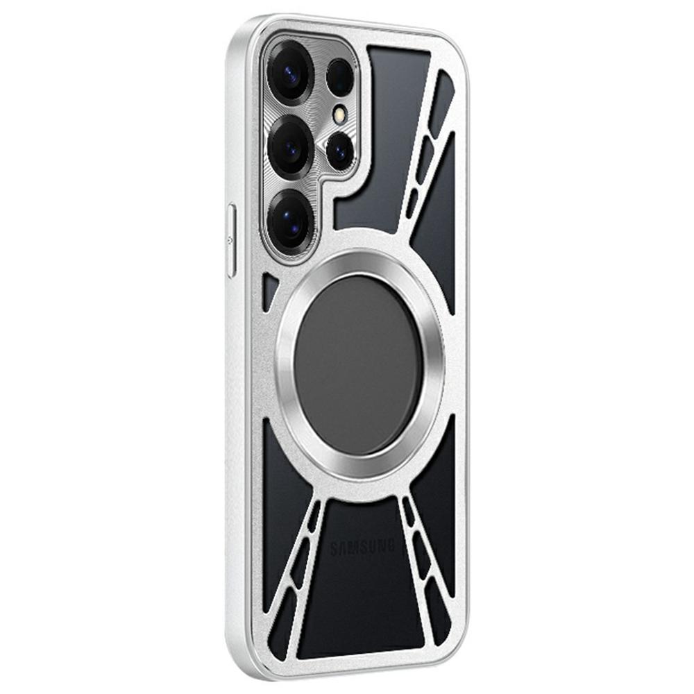 For Samsung Galaxy S25 Ultra Case Magnetic Kickstand Hollow Heat Dissipation Silicone+PC+Metal Bumper Phone Cover