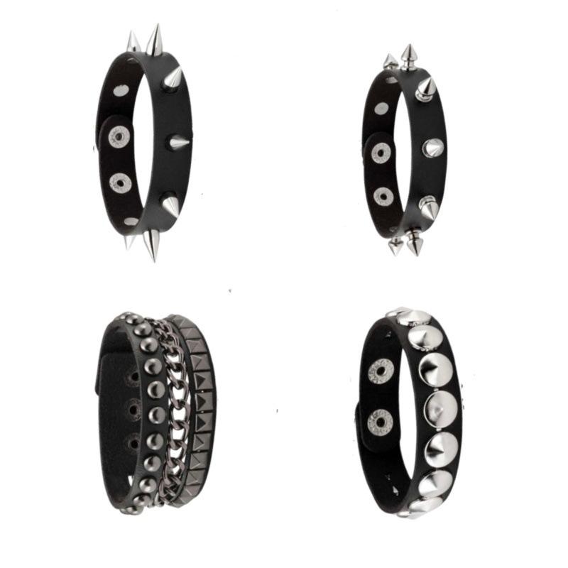 Fashion Multi Layer Wide Leather Bracelet Punk Stud Star Wrist Band