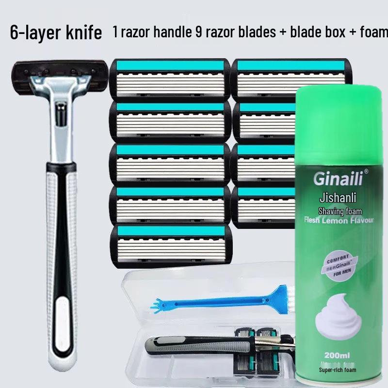 Gillette Six-Layer Manual Razor Blades for Beard Shaving - Old-Fashioned Shaving Style