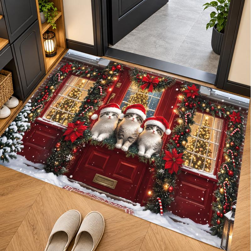 Christmas Theme Floor Carpet, Soft Area Rug, Xmas Indoor Home Holiday Decoration