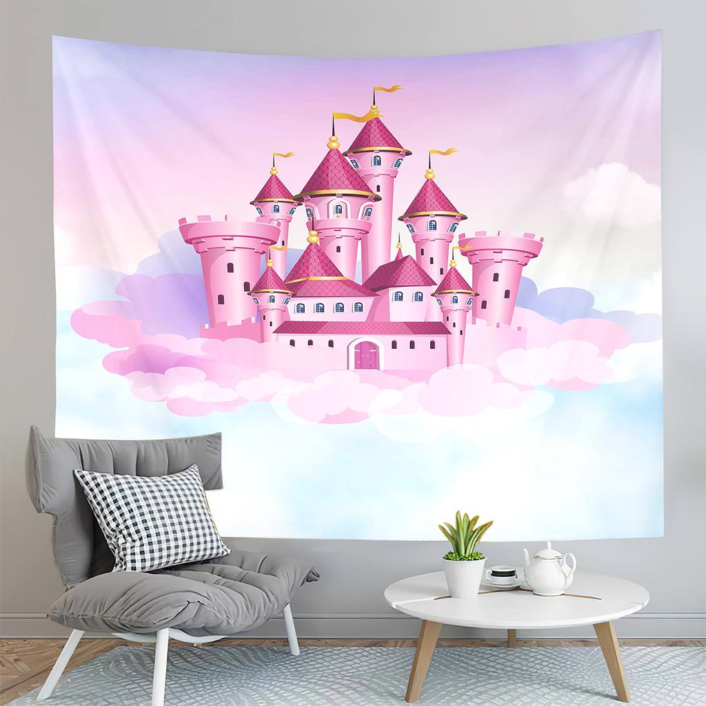 Cartoon Castle Tapestry Fairy Tale World Castle Tapestry Gifts for Kids Girls Boys Bedroom Home Living Room Wall Art Tapestries