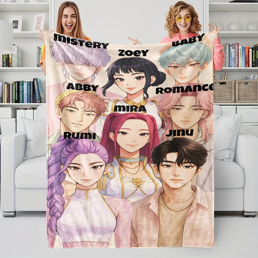 K-POP Demons Hunter Theme Flannel Blanket, Hot Anime Print Throw Blanket, Fan Gift Blanket, Multi-Purpose Blanket for Leisure