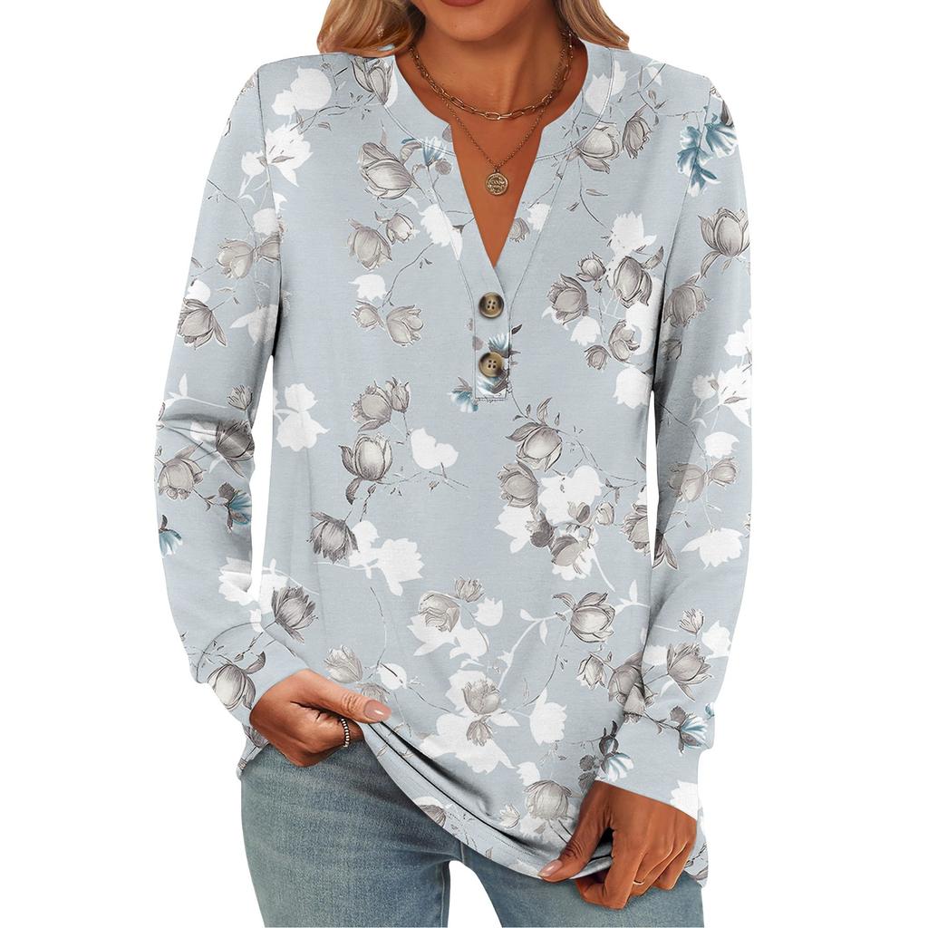 Women's Fashion Casual Floral Print Long Sleeve T-Shirt Pullover Top