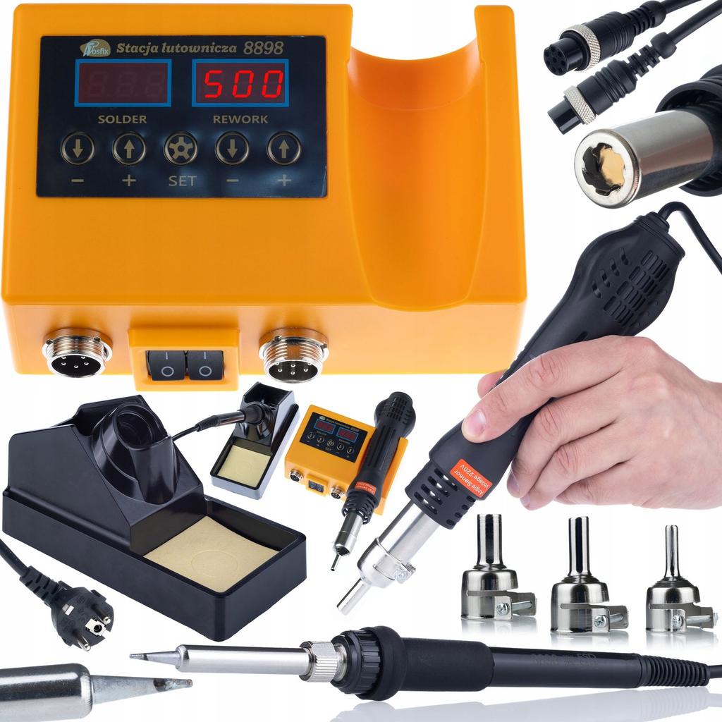 Rosfix Stacja Lutownicza 2w1 Orange Husky OH660 – Lutownica Gorącego Powietrza I Grotowa | Moc 660W | Zszywacz Do Plastiku I Zestaw Spoiw
