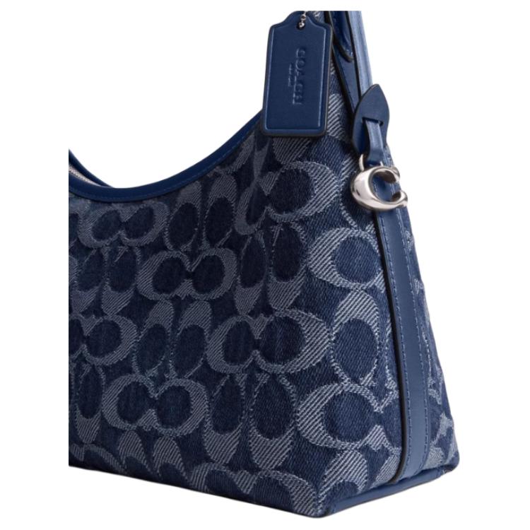 Coach Juliet 28 Klassisches Logo Reißverschluss Stoff Handtasche Umhängetasche Schultertasche Groß Damen Dunkelblau Gemischte Farbe