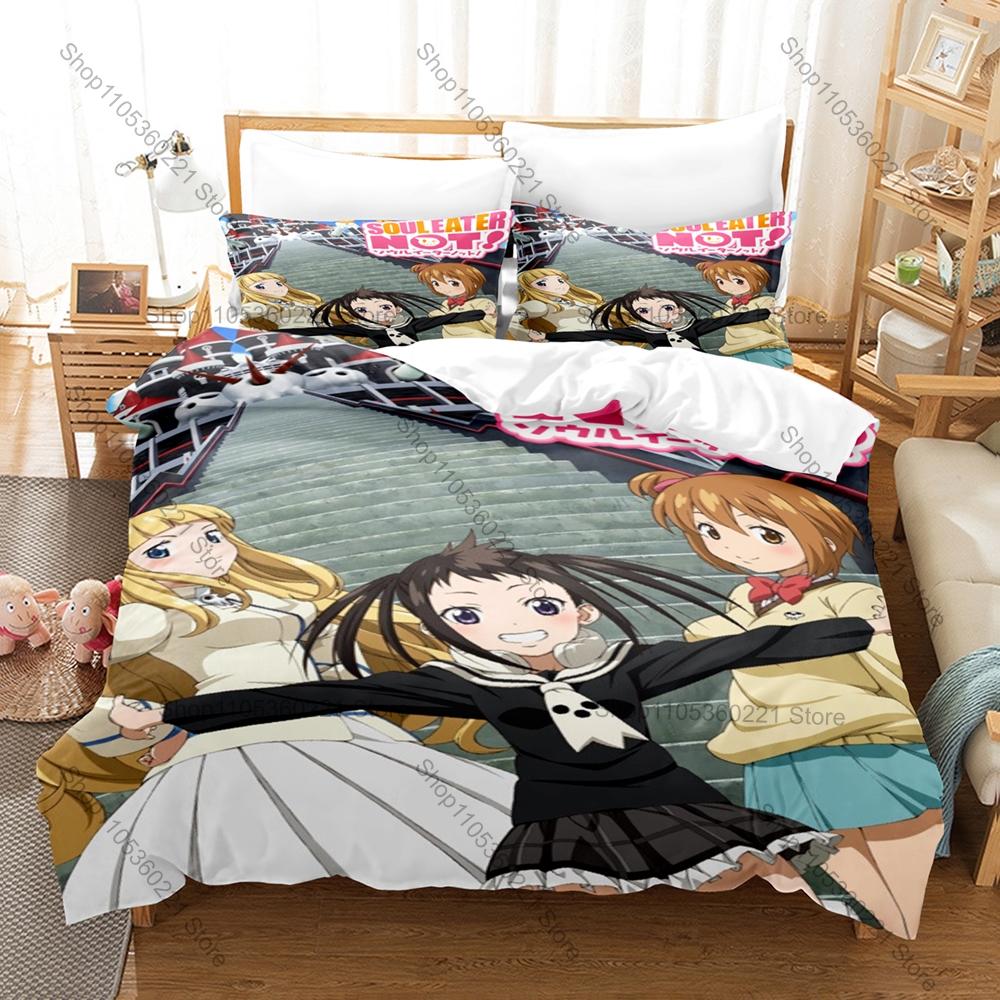 Soul Eater 3PCS Bedding Set, Duvet Cover + 2 Pillowcases, Classic Anime Print Soft Microfiber for Manga Fans Bedroom Decor