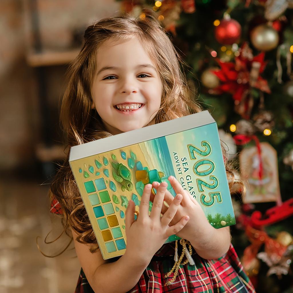 Sea Glass Christmas Tree Xmas Countdown Calendar with 24 Mini Christmas Tree Ornaments Holiday Countdown Calendar for Tree Decor