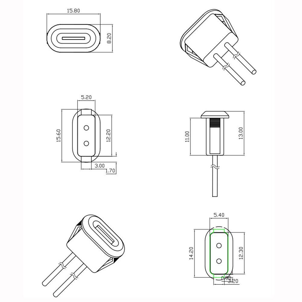 TYPE-C 2Pin Female Power Jack USB 2.0 Data Interface with Cable Charging Port Connector  Wire
