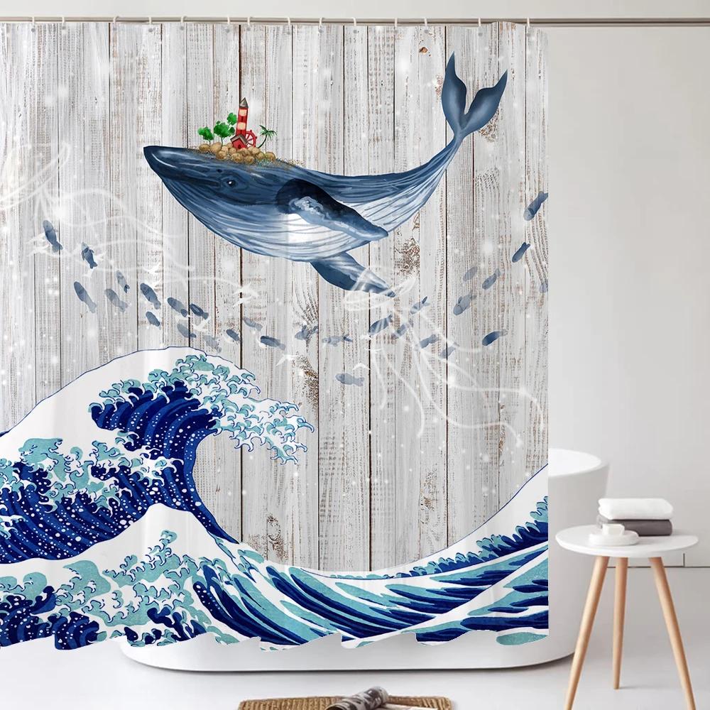 Lustige Hund Dinosaurier Duschvorhänge Cooler Katze reitet Dinosaurier Japanische Ozeanwelle Kinder Badezimmervorhang Raumdeko Mit Haken