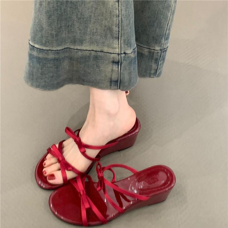 Sommer Keilabsatz Damenmode Hausschuhe Komfort Outdoor Party Kleid Pantoletten Casaul Zehenfrei Slip-On Schuhe