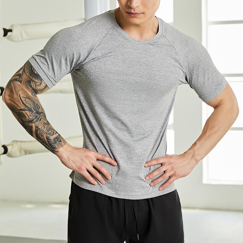 Men s Solid Color Quick Dry Workout T Shirt Short Sleeve Breathable Gym Top S серый
