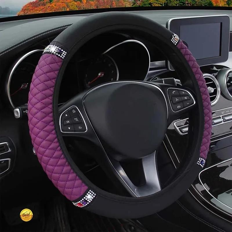 Car Steering Wheel Cover Universal Glitter Rhinestone Without Inner Ring Soft Flannel Car Accessories 37-38cm