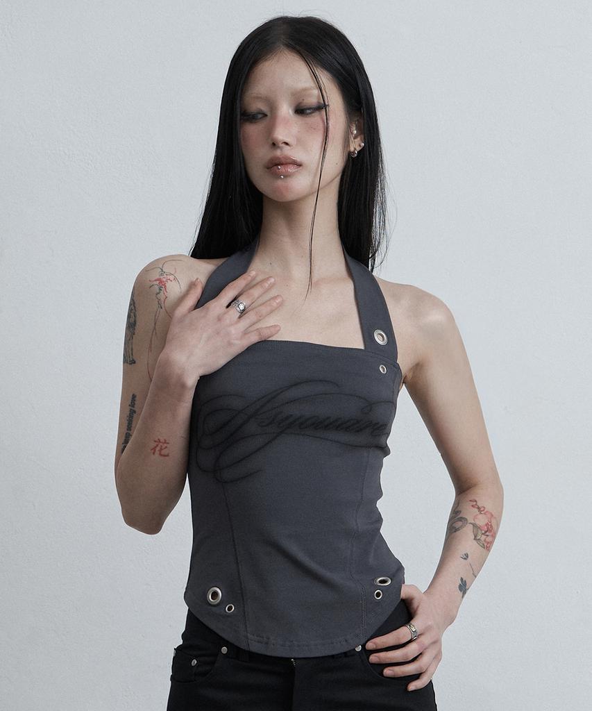 Aejeuyua Drawing Halter Sleeveless Charcoal