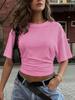 Women Y2k Solid Color Crew Neck Batwing Cinched Waist Loose Short Sleeve T Shirt