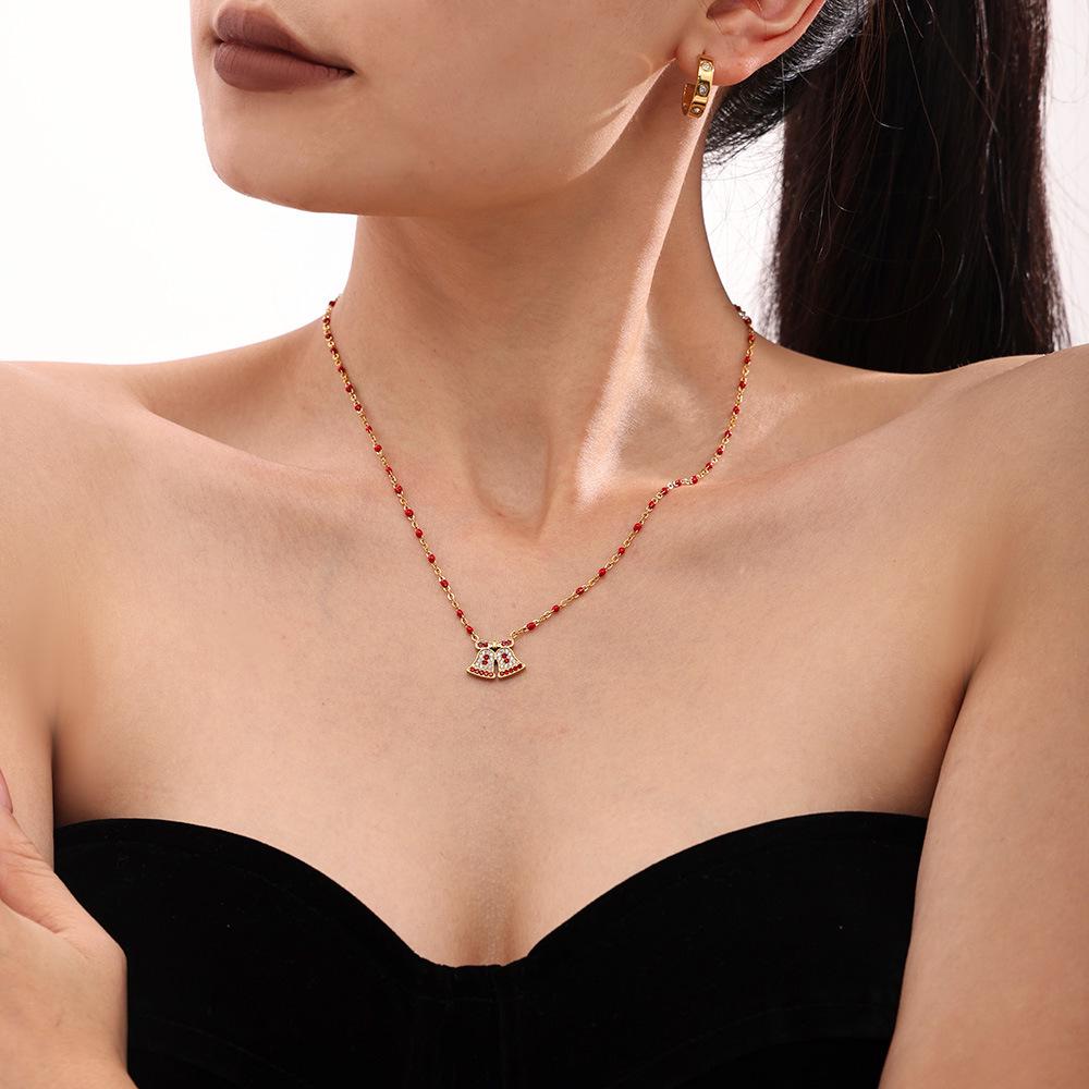 Mi Duo Duo Christmas Bell Reindeer Zircon Necklace - Stainless Steel Romantic Gift