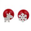 Korean Red Pearl Snowflake Reindeer Stud Earrings - Silver-Plated Christmas Jewelry Gift for Women