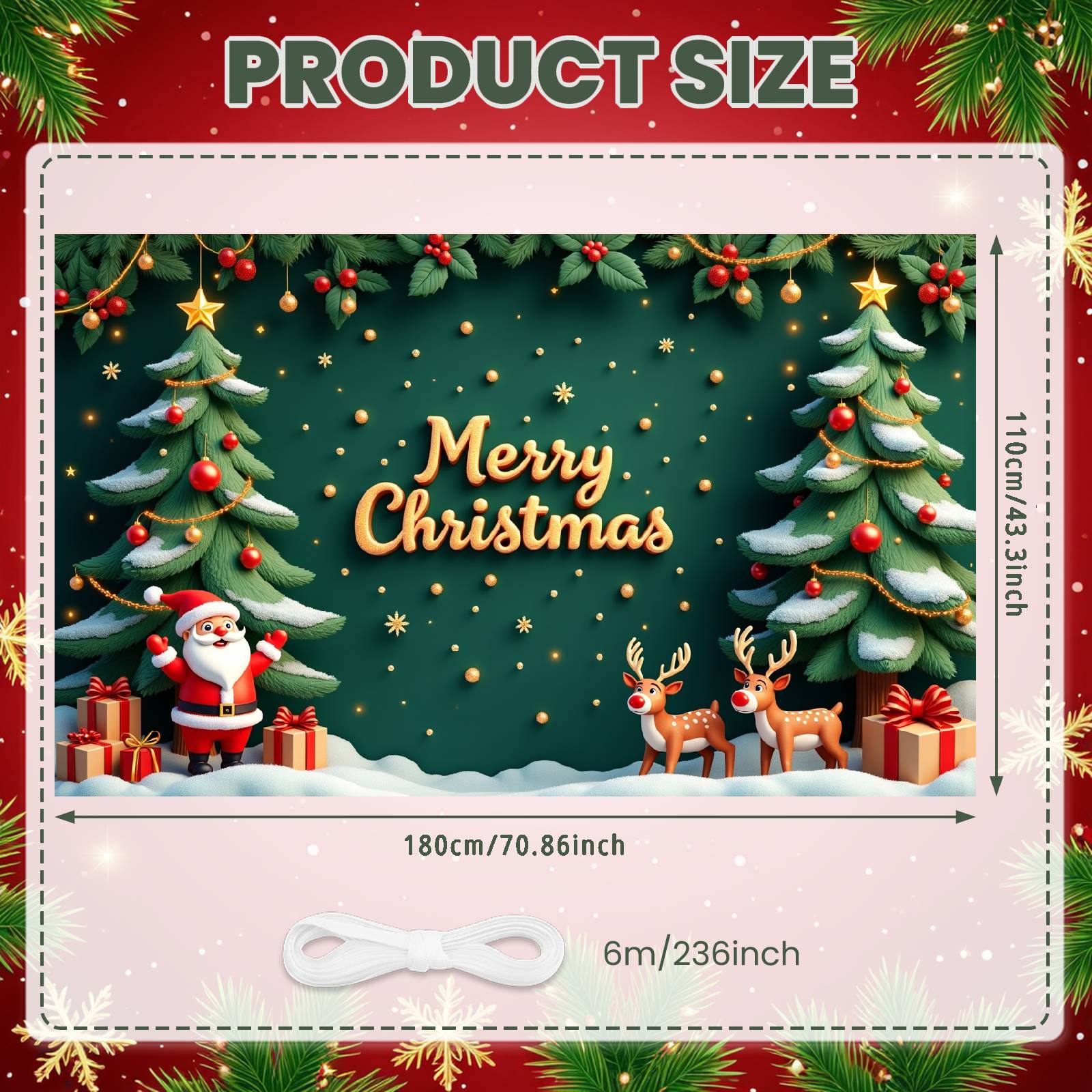 

Santa Claus Backdrop Green Background Merry Christmas Banner Xmas Backdrop Snowflake Accent Christmas Display For Indoor Winter