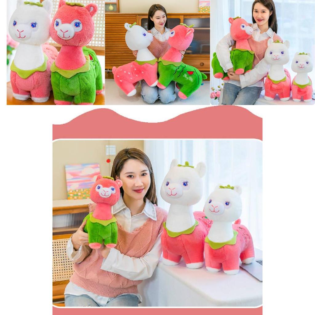 Adorable Pink And Green Fruit Alpaca Plush Toy With Soft Short Plush Material