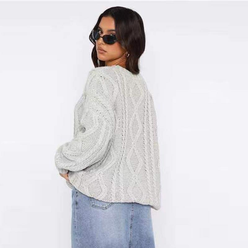 Women's Fashionable Comfortable Diamond Knit Crew Neck Sweater