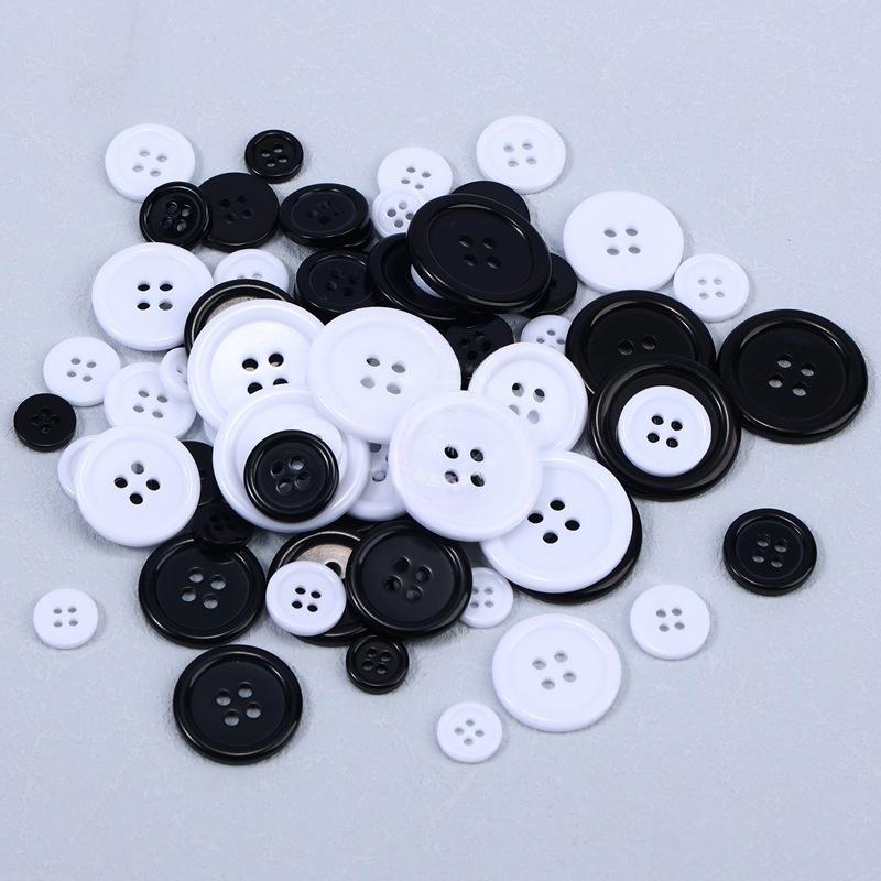 100Pcs 4-Hole Craft Buttons Black/White Resin Circular Sewing Buttons Suitable For Sewing Decoration Diy Accessories