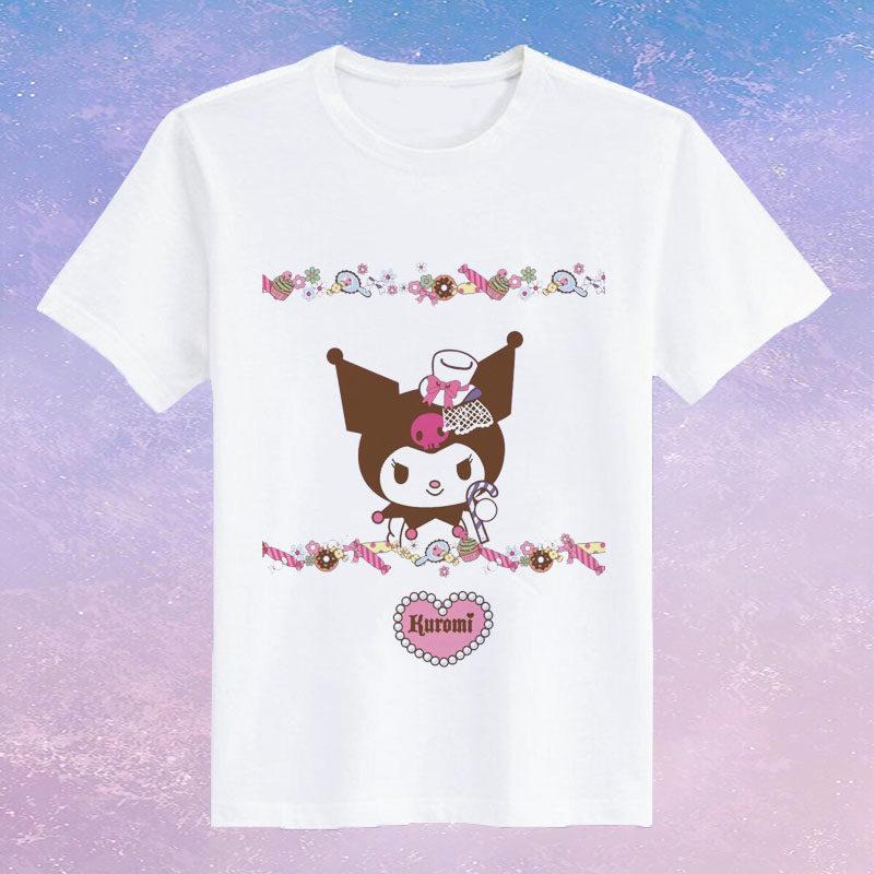 Childrens Pure Cotton Short Sleeved Japanese Cute Rabbit Cute Cute Kuromi Cartoon Printed Parentchild Tshirt Half Sleeve