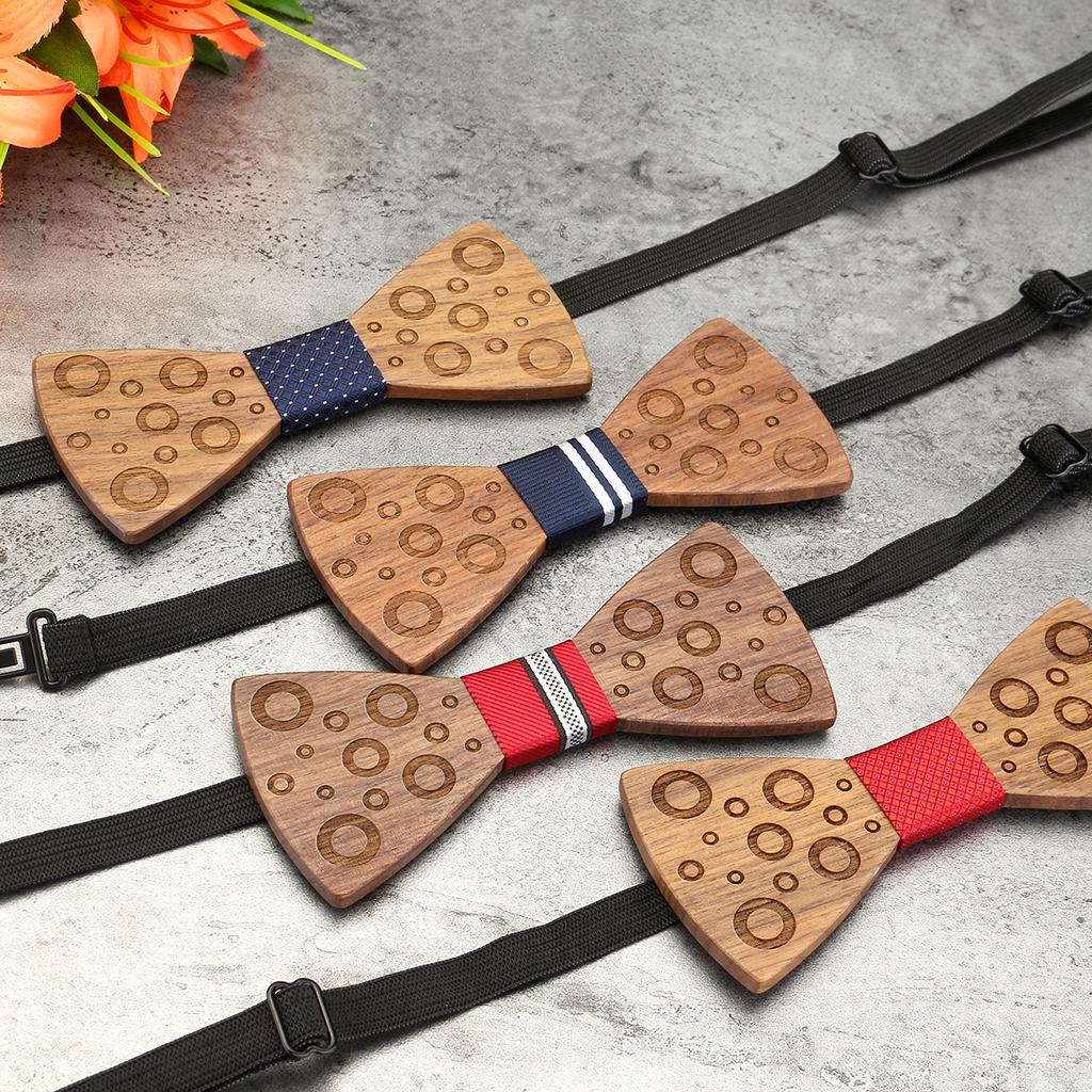 4Pc Men Bow Tie Handkerchief Cufflink Lapel Flower Set Wooden Hollow Carved Box 4Pc Men Bow Tie Handkerchief Cufflink Lapel Flower Set Wooden Hollow Carved Box