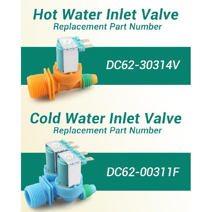 Inlet Valve Washer Cold & Hot Water Inlet Valve Fit for Samsung WA45N3050AW/A4 WA40J3000AW/A2-01 WA45T3200AW/A4-00 WA45M3100AW/A4-00 Replace