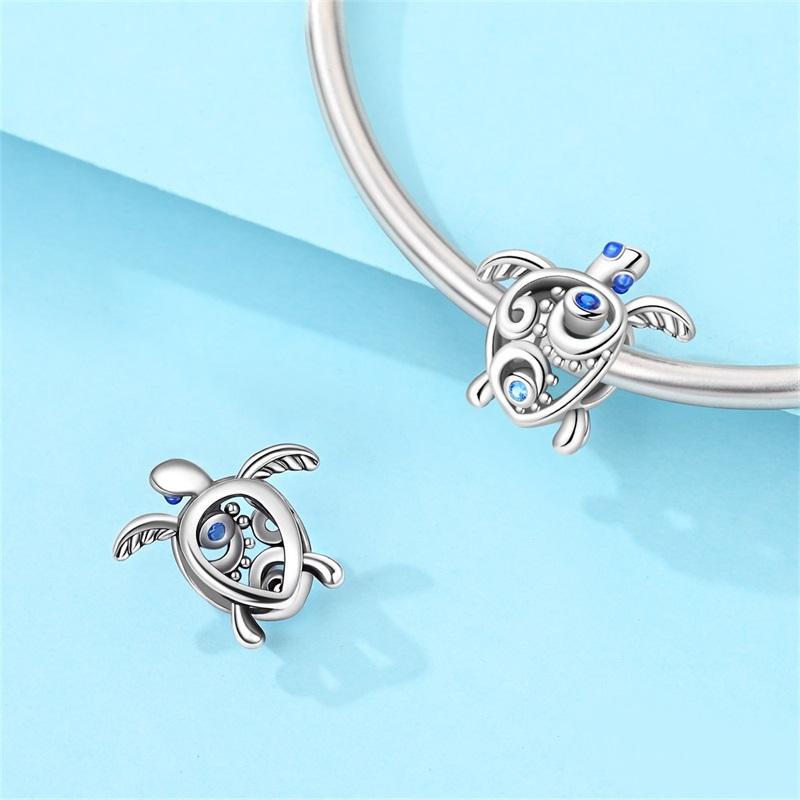 New 925 Silver Blue Ocean Beach Turtle Charms Pendants For Women Fit Bracelet DIY Vacation Party Jewelry Gifts