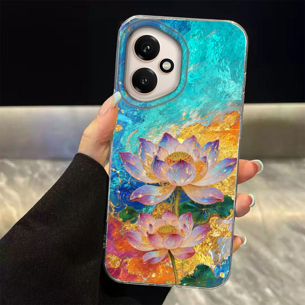 For Honor 400 Pro Magic7 200 Lite X9a X8c X9b X7d X9c X8a X8b X6c X6b Pink Lotus Flower Glitter Korean Women Phone Case Cover