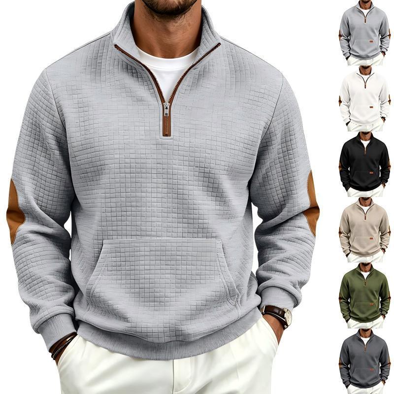 Casual Mens Half Zipper Stand Collar Sweatshirt With Color Block Design For Autumn Winter Wear