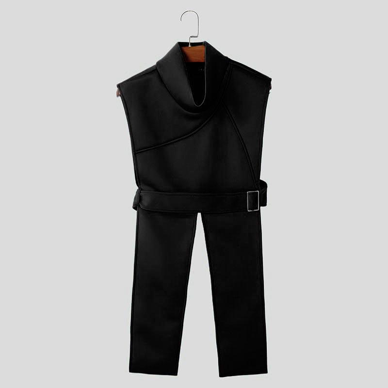 

INCERUN Men Mockneck Sleeveless High Low Casual Cutout Splits Tunic Tank Tops 3XL чёрный