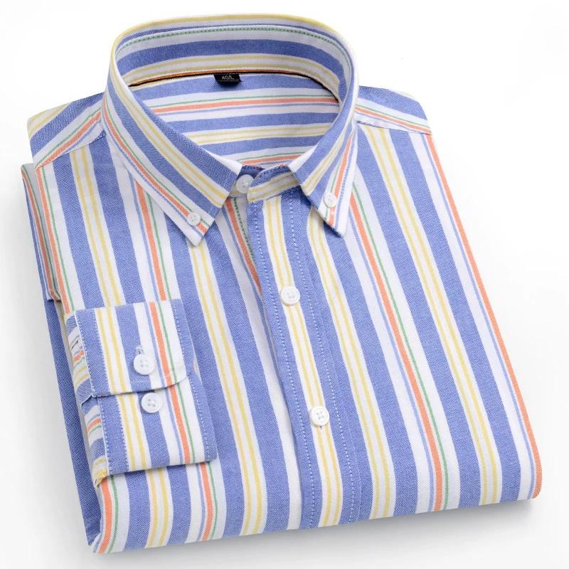 2026 spring new style 100% cotton Oxford plaid striped men's long-sleeved fashionable business casual fit shirt single top