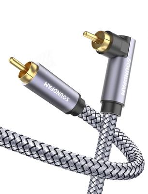 SOUNDFAM 90 Grad Cinch-Kabel Subwoofer-Kabel Rechtwinklig Digitales Koaxial-Cinch-Kabel Stecker auf Stecker Video-Audio-Kabel Vergoldeter Stecker für Zuhause Grau