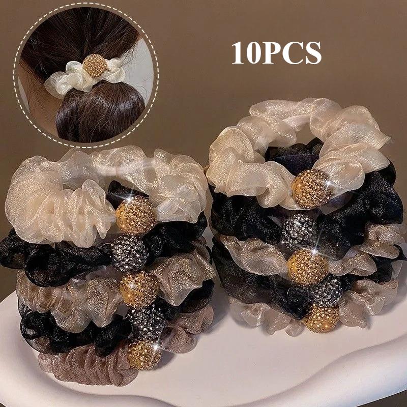 510Pcs Rhinestone Yarn Fashion Simple Ponytail Hair Band Fashionable Way To Wearperfect Choice Of Women'S Dress Up Headwear