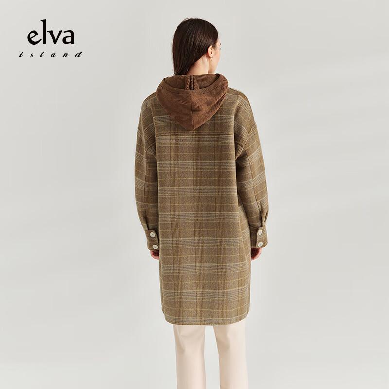 Elva' Island Women's Retro Plaid Wool Coat