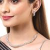 Rhodium Plated Silver Toned White American Diamond Studded Necklace With Earring Jewellery Set For Woment and Girl